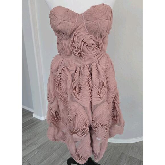 ASOS Luxe Twee Romantic Corseted Bandeau 3D Floral Layered Pink Mini Dress Sz 4 - Picture 6 of 15